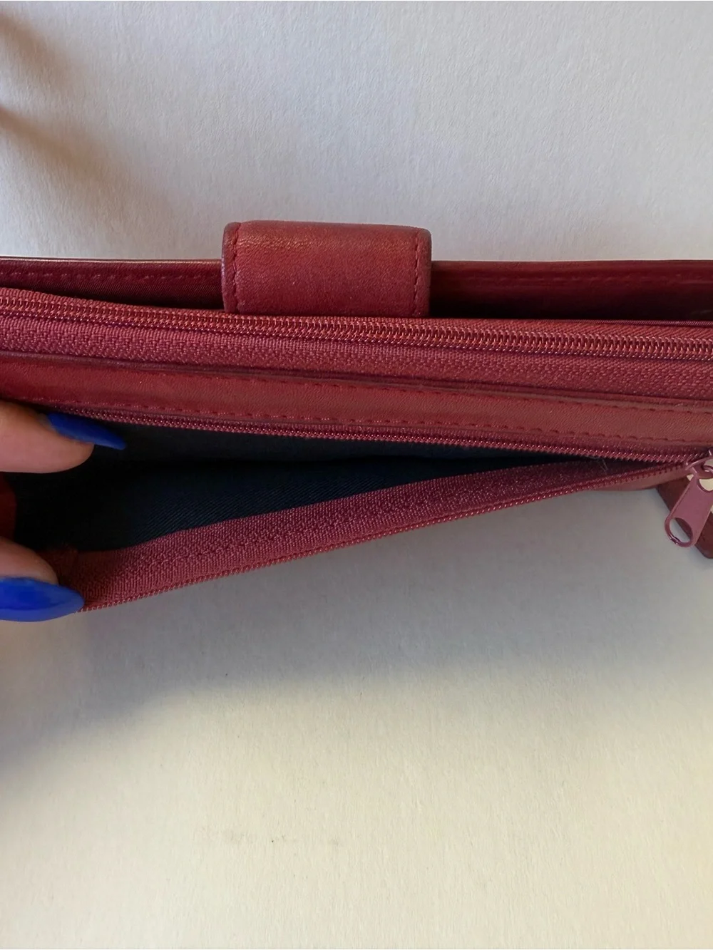 Vintage Deep Red Leather Zip-Around Wallet with Lots of Pockets.